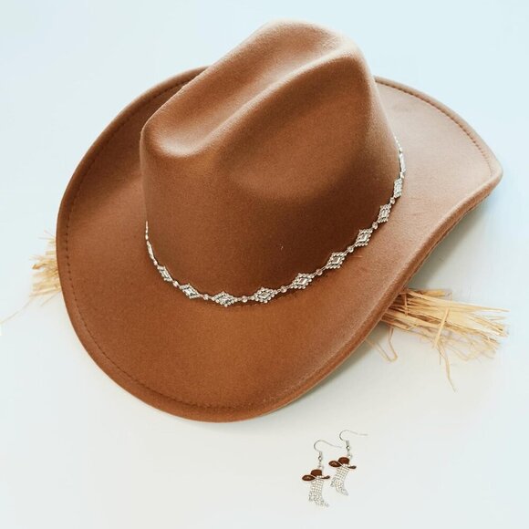 Women\'s Cowboy Hat with Rhinestones Wide Brim Western Cowgirl Accessories